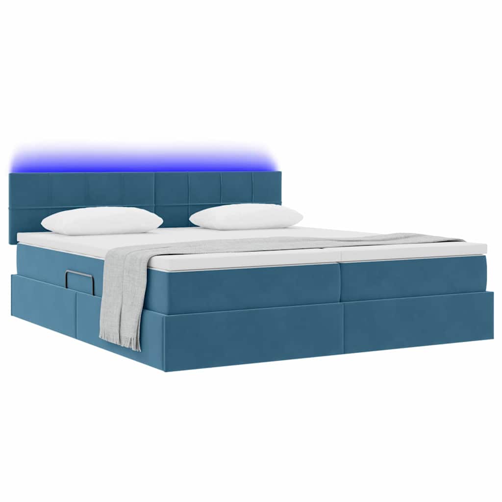 Letto con contenitore LED e materasso Blu Scuro 200 x 200 cm