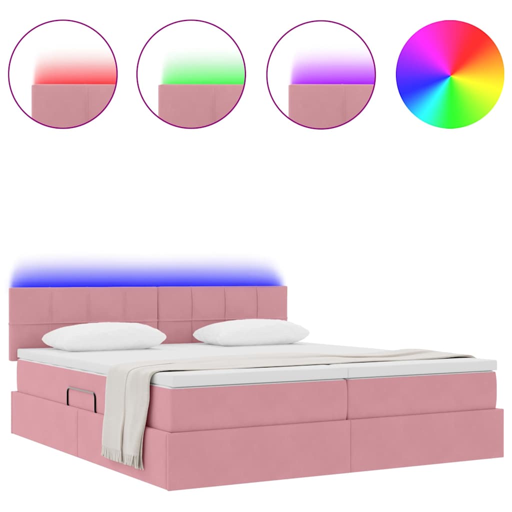 Letto con contenitore LED e materasso Rosa 200 x 200 cm Velluto