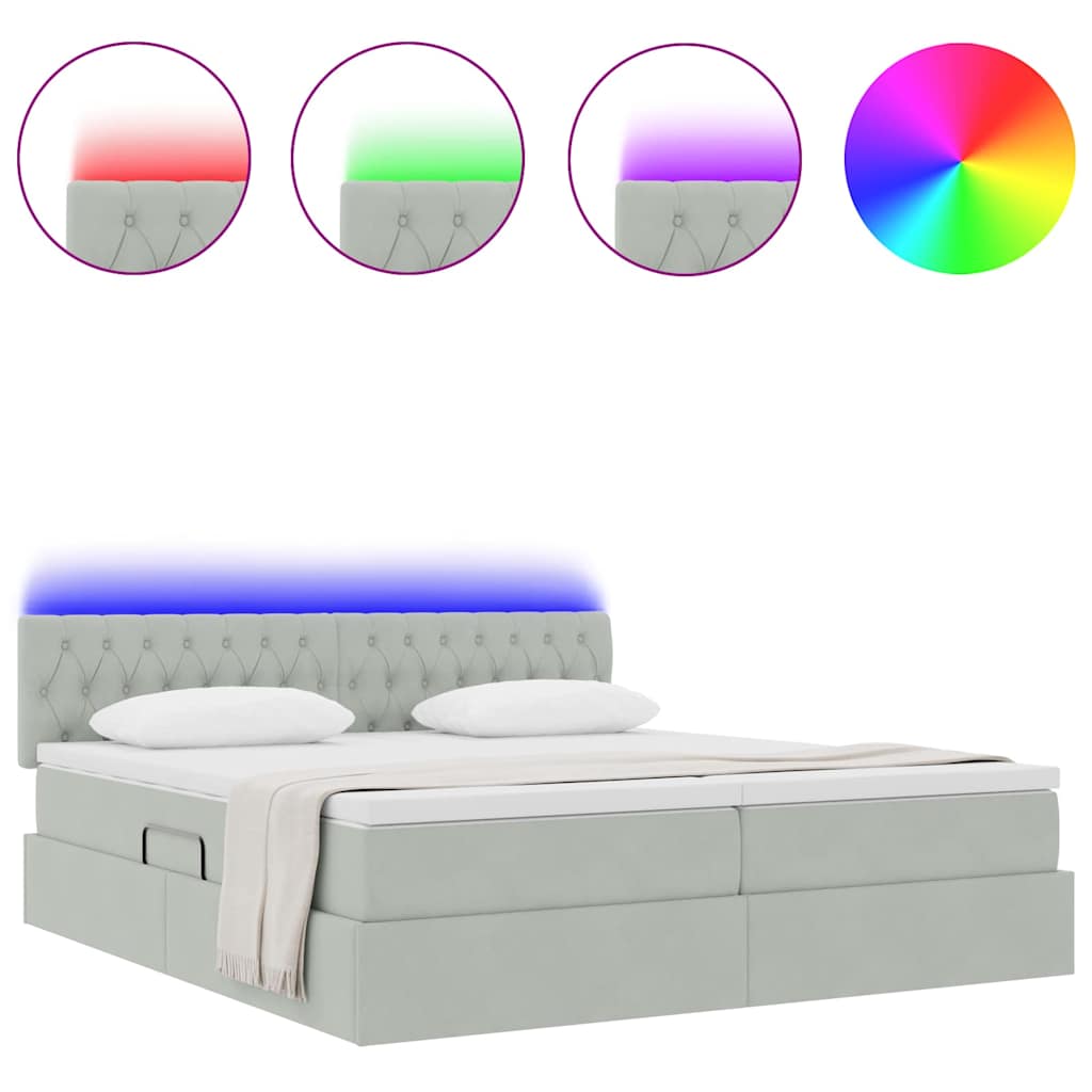 Letto con contenitore LED e materasso Grigio Chiaro