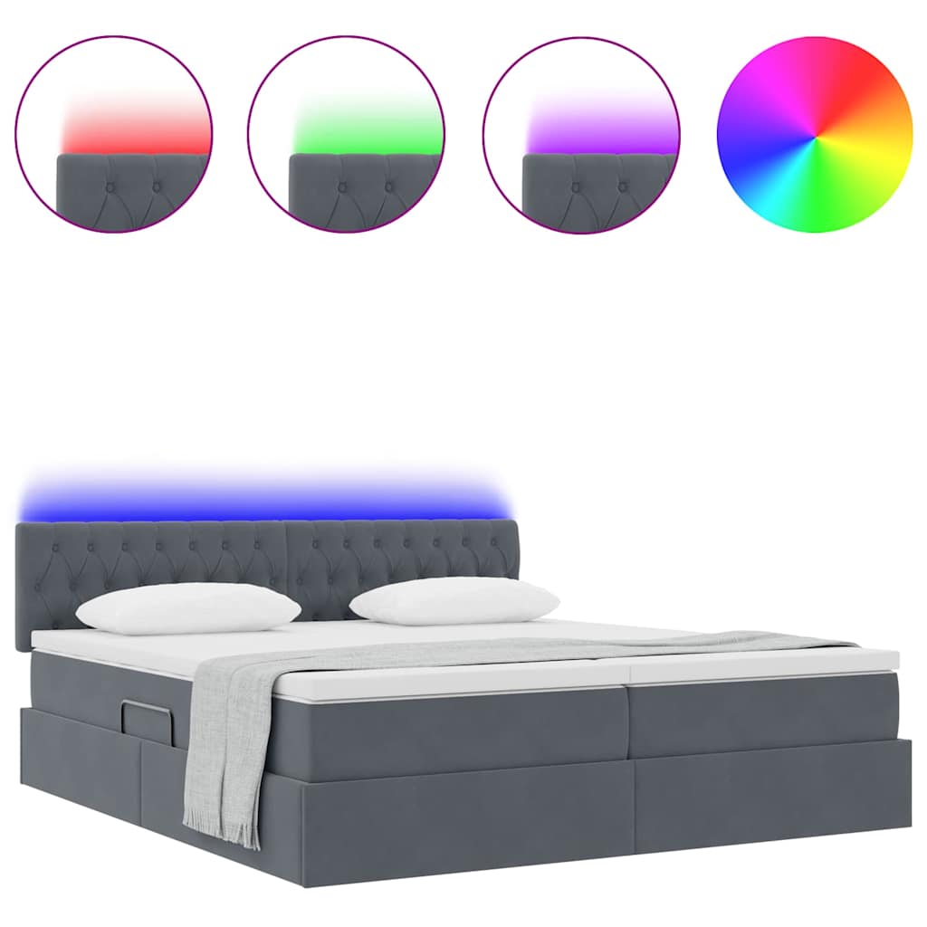 Letto con contenitore LED e materasso Grigio Scuro 180 x 200 cm