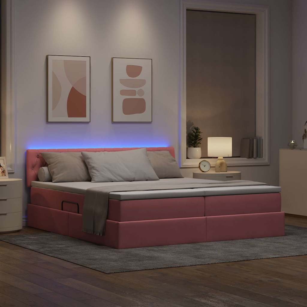 Letto con contenitore LED e materasso Rosa 180 x 200 cm Velluto