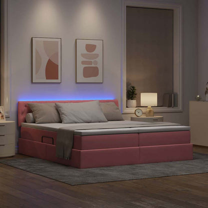 Letto con contenitore LED e materasso Rosa 180 x 200 cm Velluto