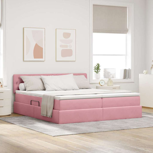 Letto con contenitore LED e materasso Rosa 180 x 200 cm Velluto
