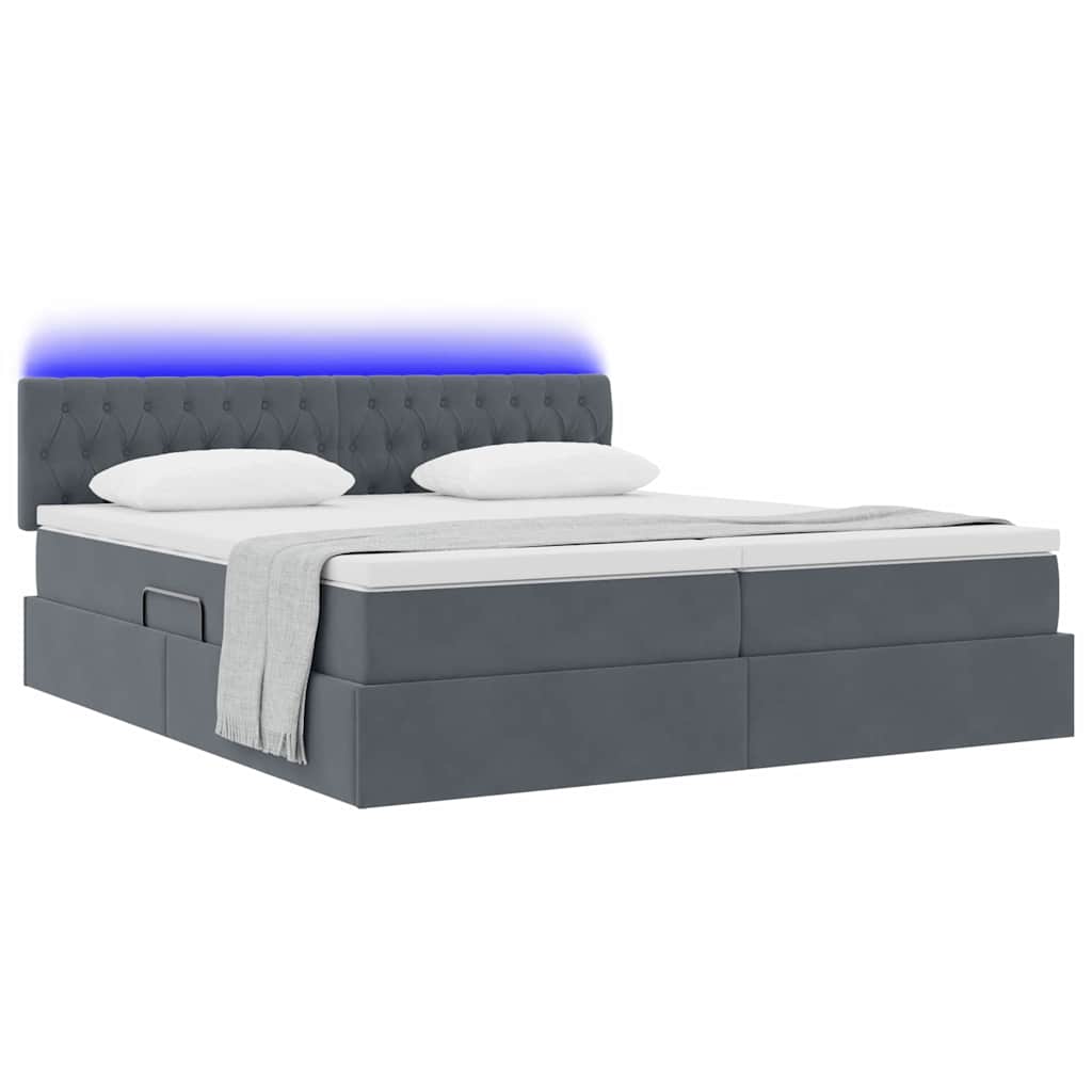 Letto con contenitore LED e materasso Grigio Scuro 200 x 200 cm