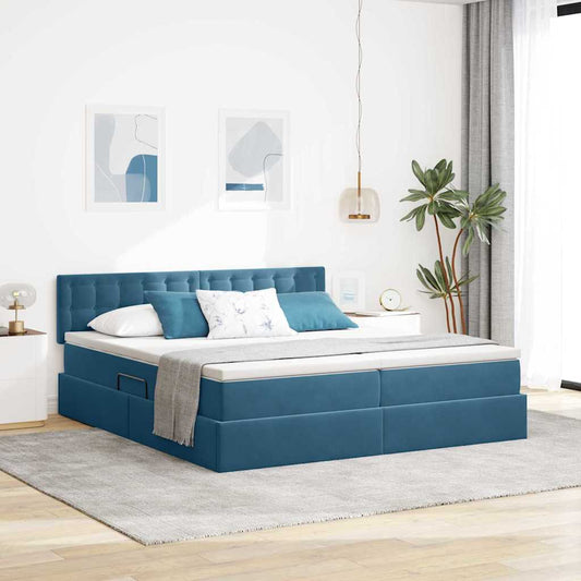 Letto con contenitore LED e materasso Blu Scuro 180 x 200 cm