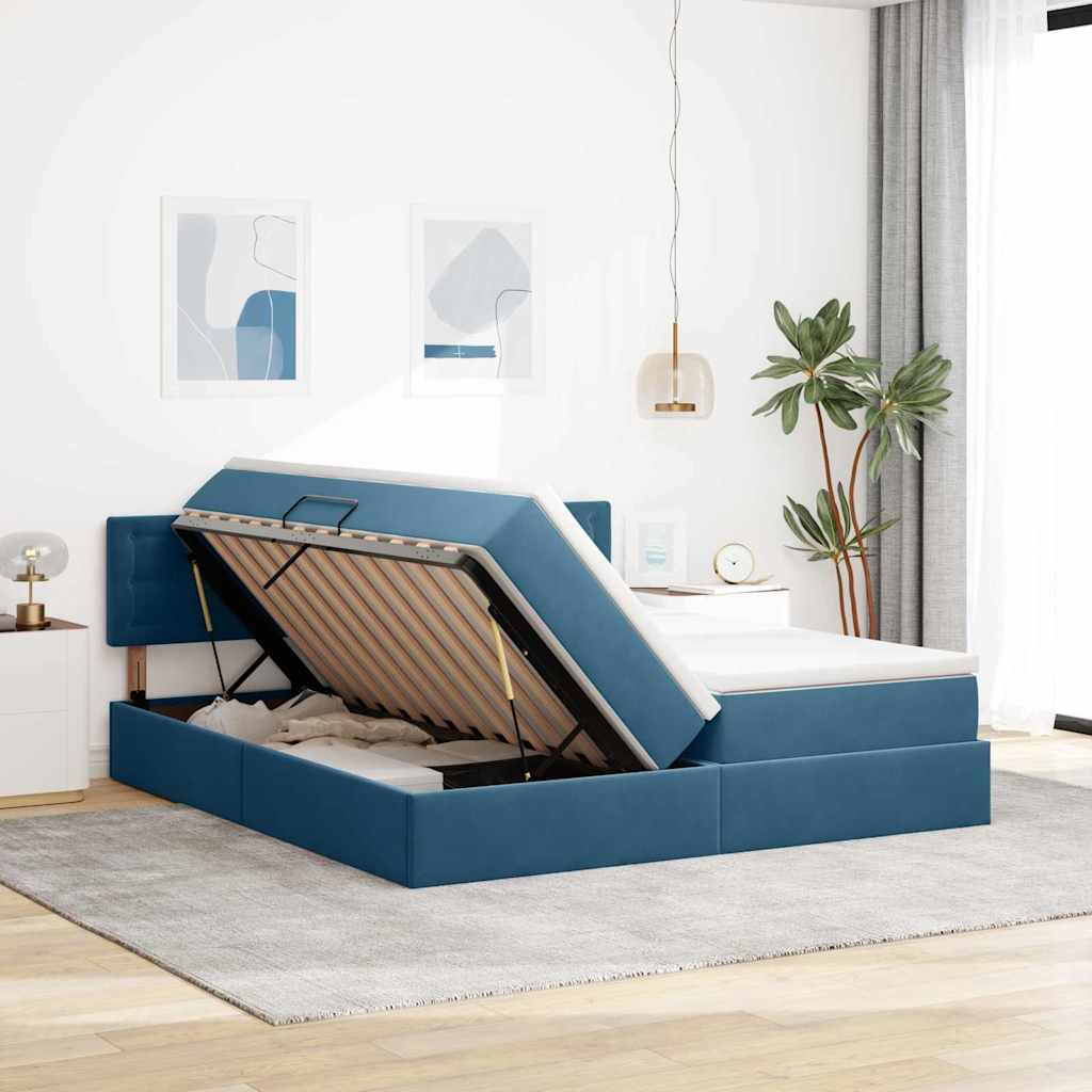 Letto con contenitore LED e materasso Blu Scuro 180 x 200 cm