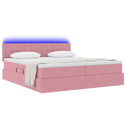 Letto con contenitore LED e materasso Rosa 200 x 200 cm Velluto