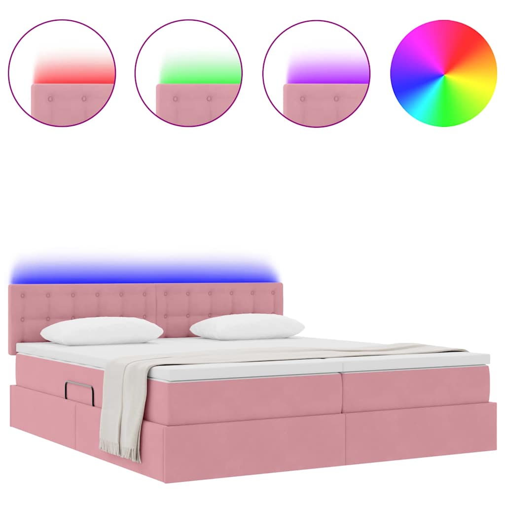 Letto con contenitore LED e materasso Rosa 200 x 200 cm Velluto