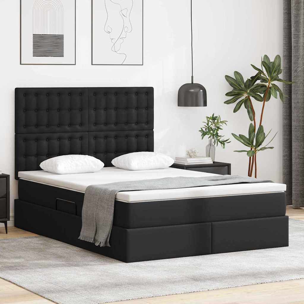 Letto con Contenitore Nero 140 x 190 cm Pelle Sintetica | homemem39