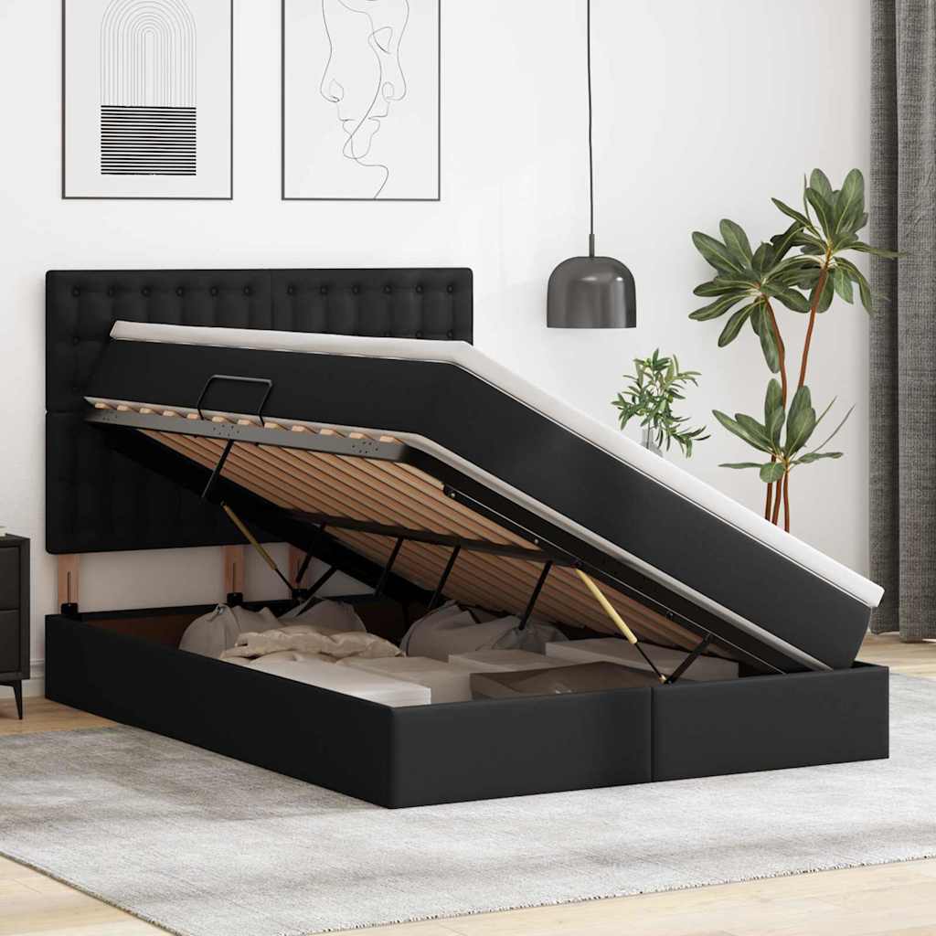 Letto con Contenitore Nero 140 x 190 cm Pelle Sintetica | homemem39