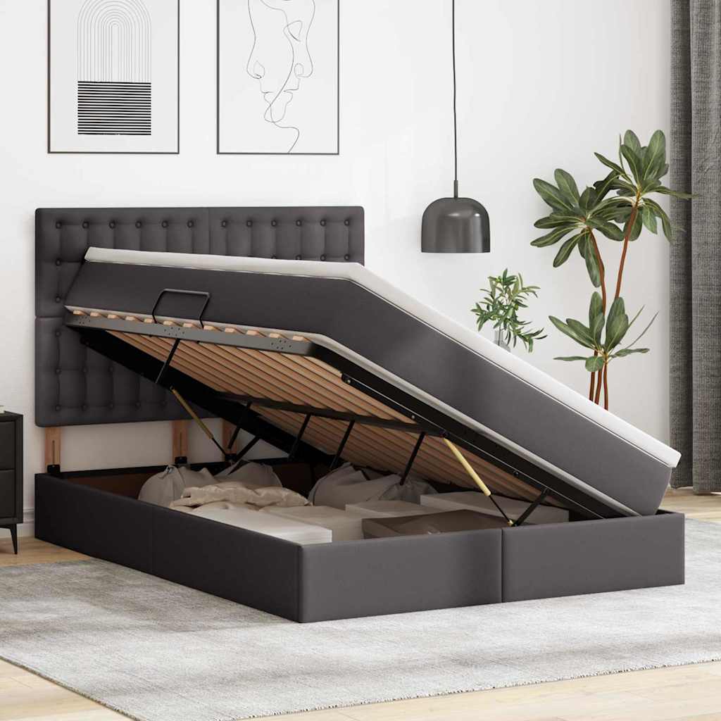 Letto con Contenitore Grigio 140 x 200 cm Pelle Sintetica | homemem39