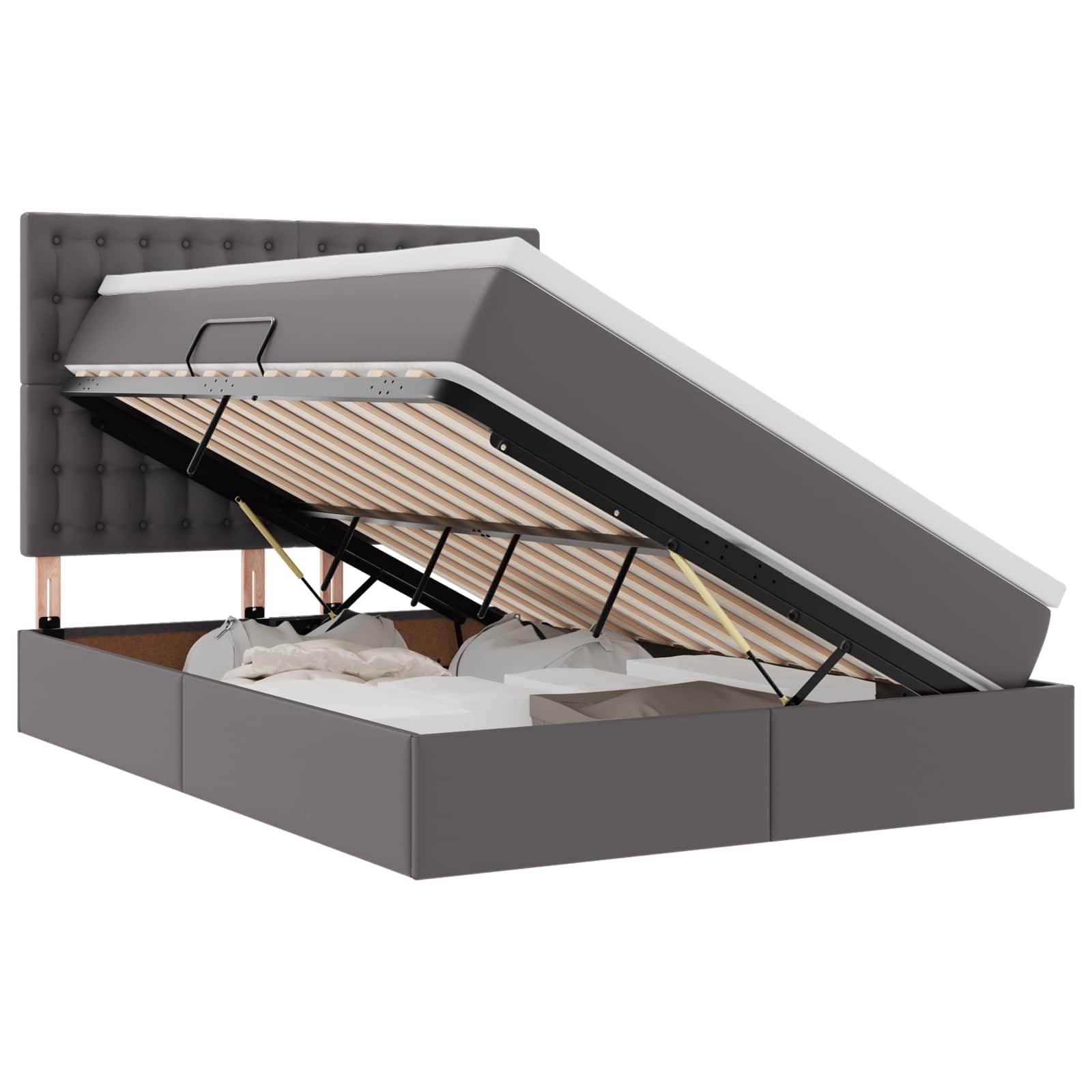 Letto con Contenitore Grigio 140 x 200 cm Pelle Sintetica | homemem39