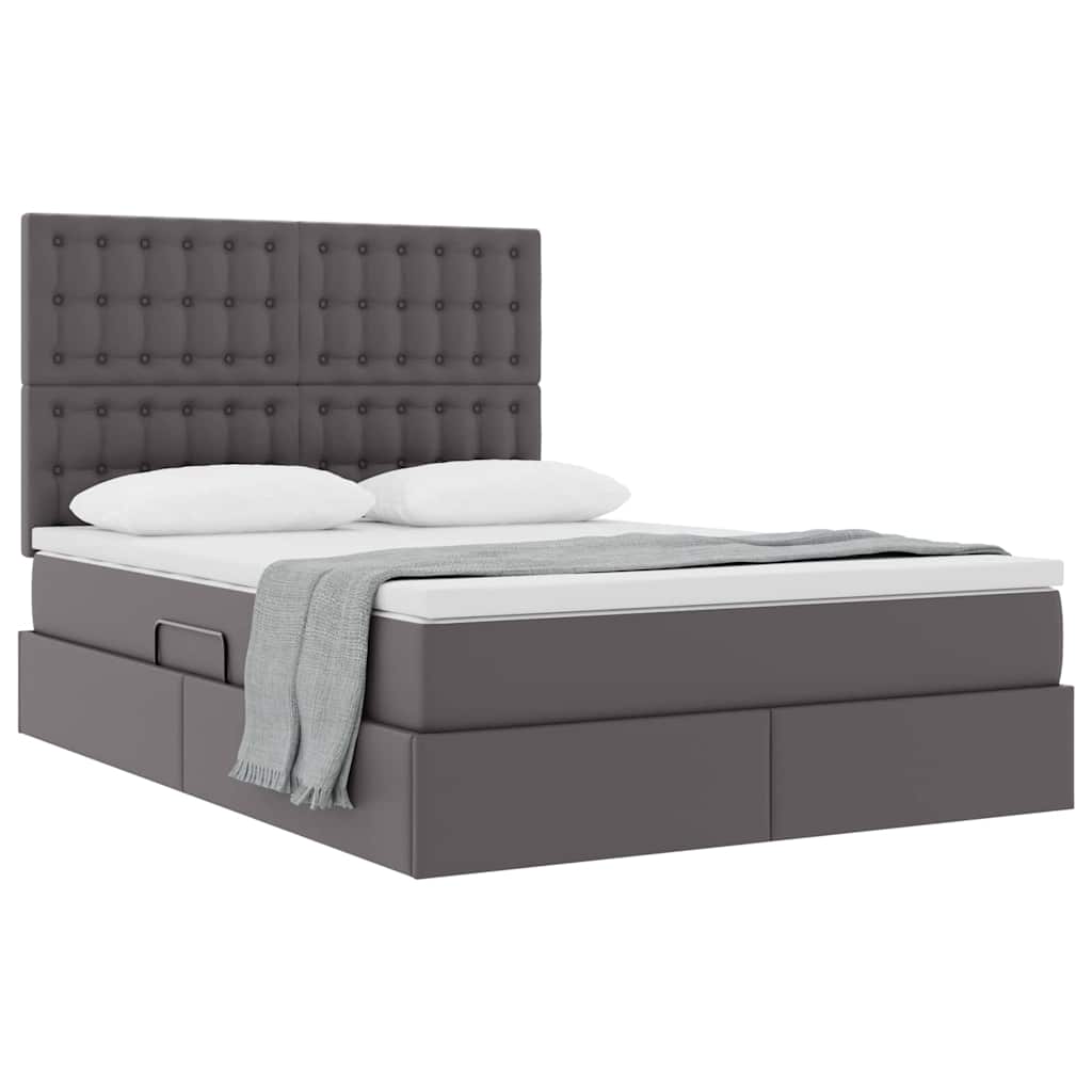 Letto con Contenitore Grigio 140 x 200 cm Pelle Sintetica | homemem39