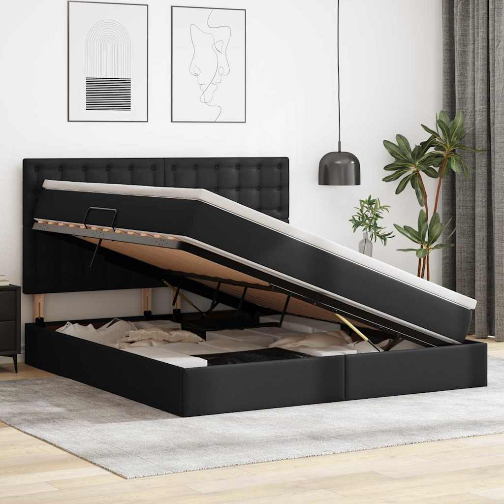 Letto con Contenitore Nero 160 x 200 cm Pelle Sintetica | homemem39