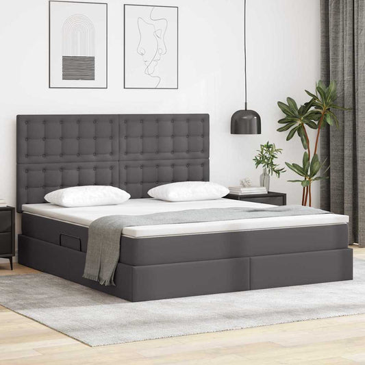 Letto con Contenitore Grigio 160 x 200 cm Pelle Sintetica | homemem39