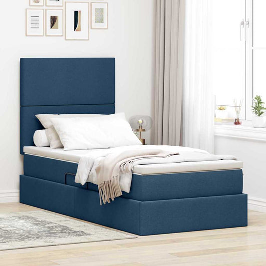 Letto con contenitore e materasso Blu 100 x 200 cm Tessuto | homemem39