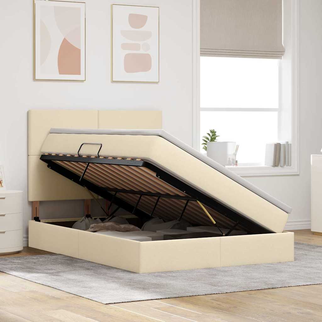 Letto con contenitore e materasso Crema 140 x 190 cm Tessuto | homemem39