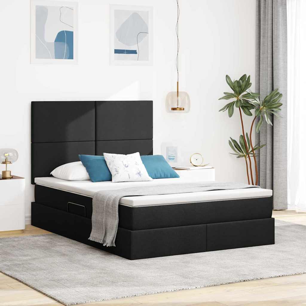 Letto con contenitore e materasso Nero 140 x 200 cm Poliestere