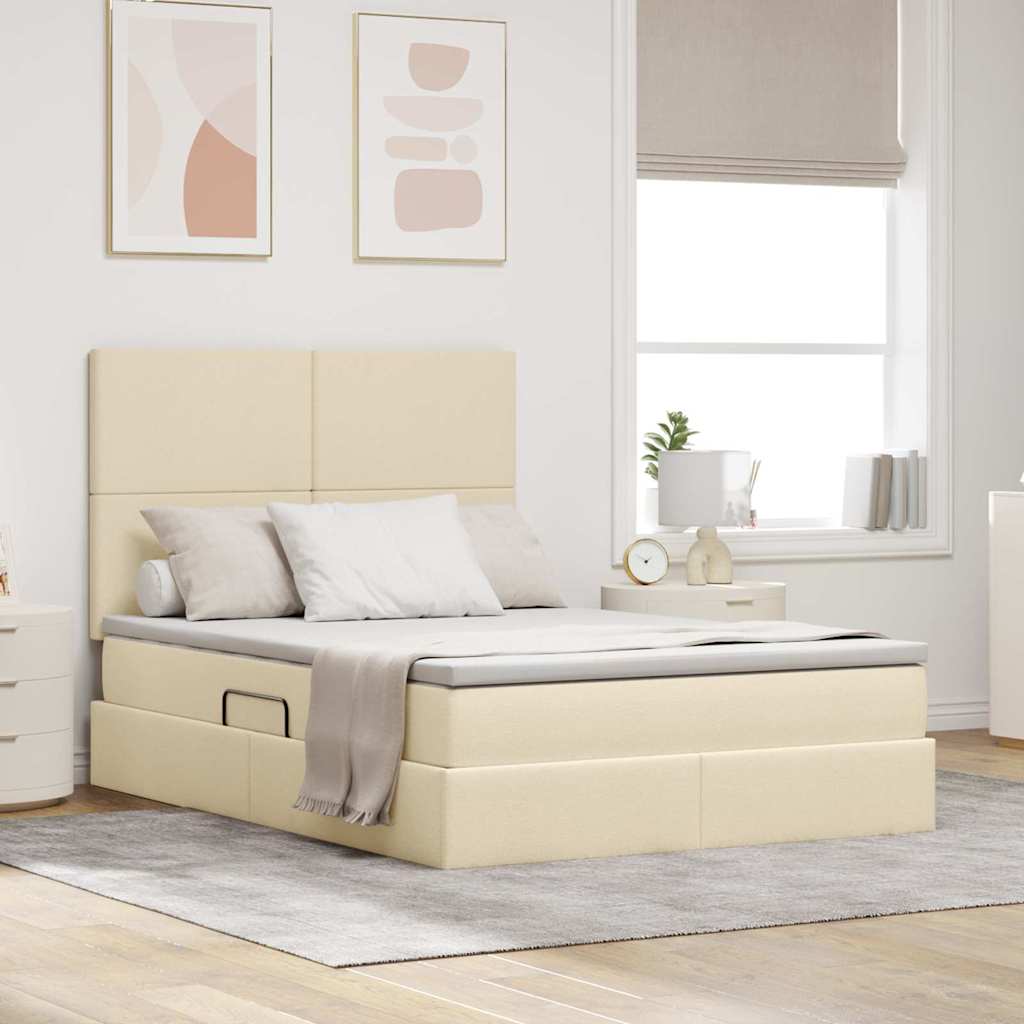 Letto con contenitore e materasso Crema 140 x 200 cm Tessuto