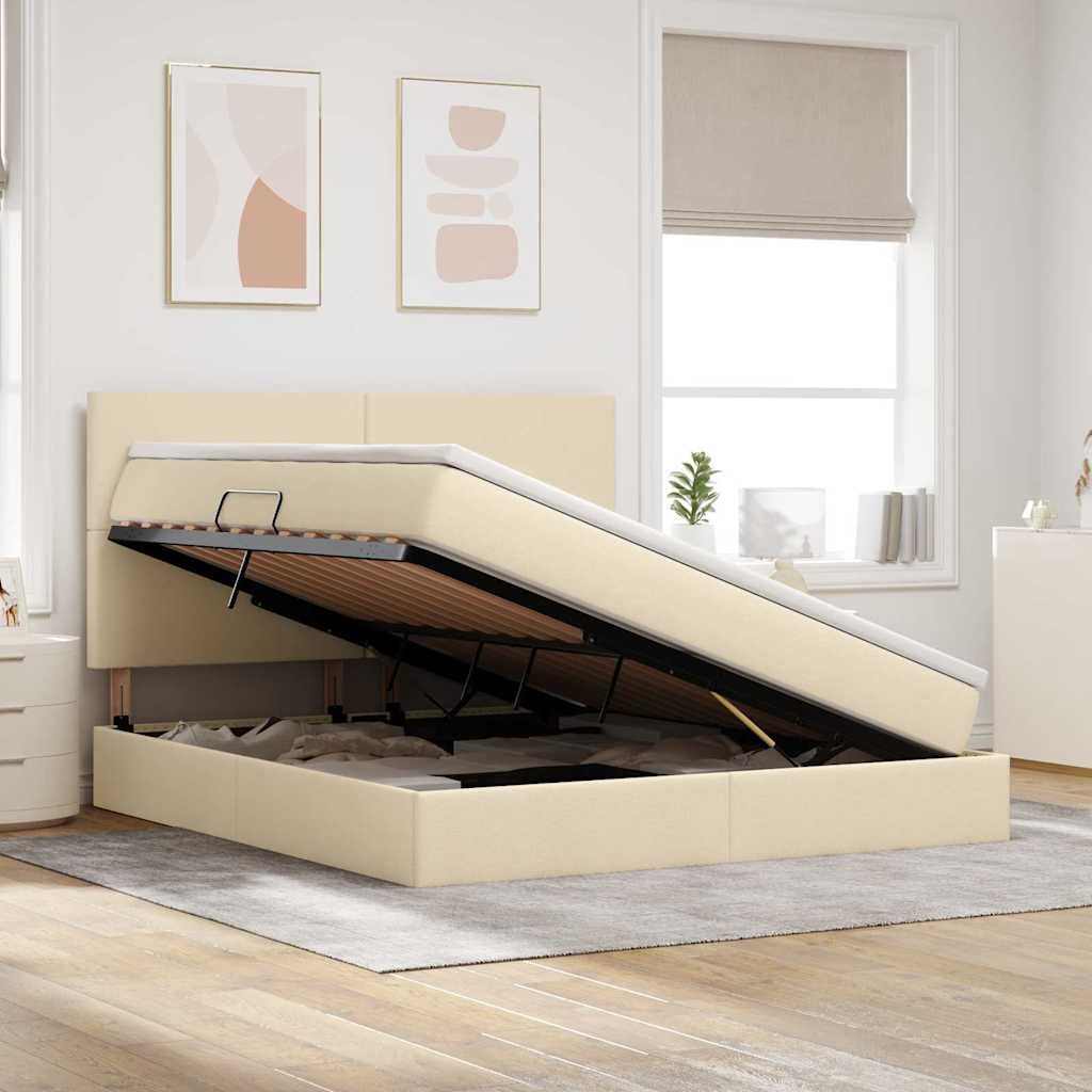 Letto con contenitore e materasso Crema 160 x 200 cm Tessuto | homemem39