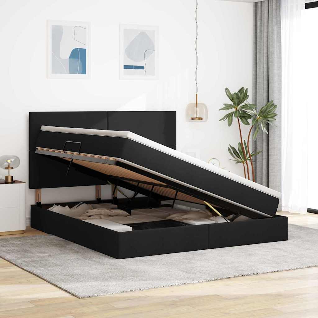 Letto con contenitore e materasso Nero 180 x 200 cm Poliestere