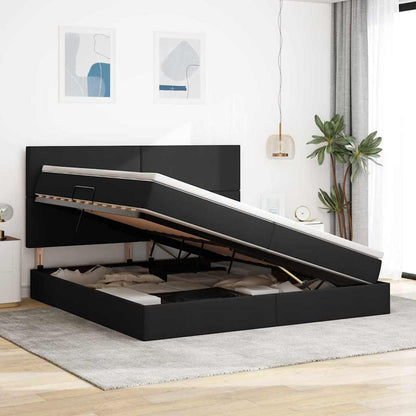 Letto con contenitore e materasso Nero 200 x 200 cm Tessuto