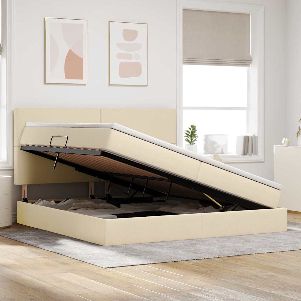 Letto con contenitore e materasso Crema 200 x 200 cm Tessuto | homemem39