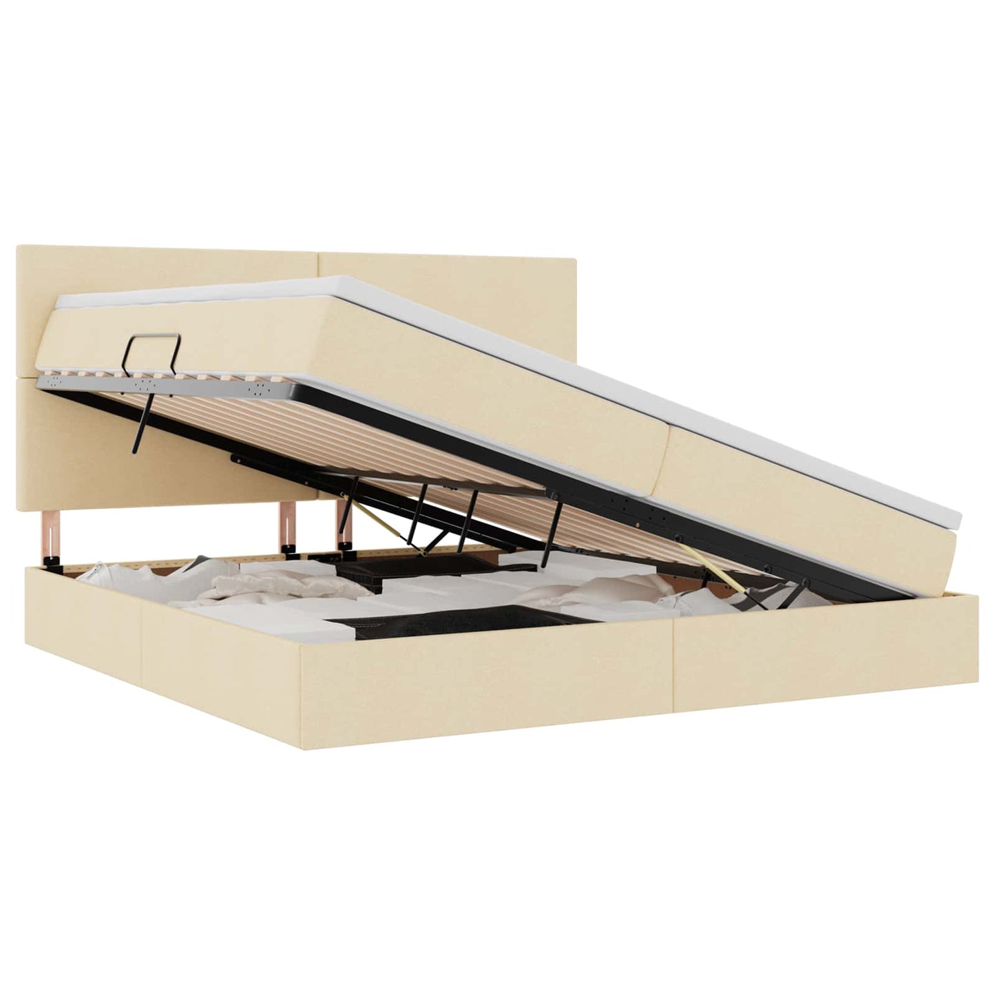 Letto con contenitore e materasso Crema 200 x 200 cm Tessuto | homemem39
