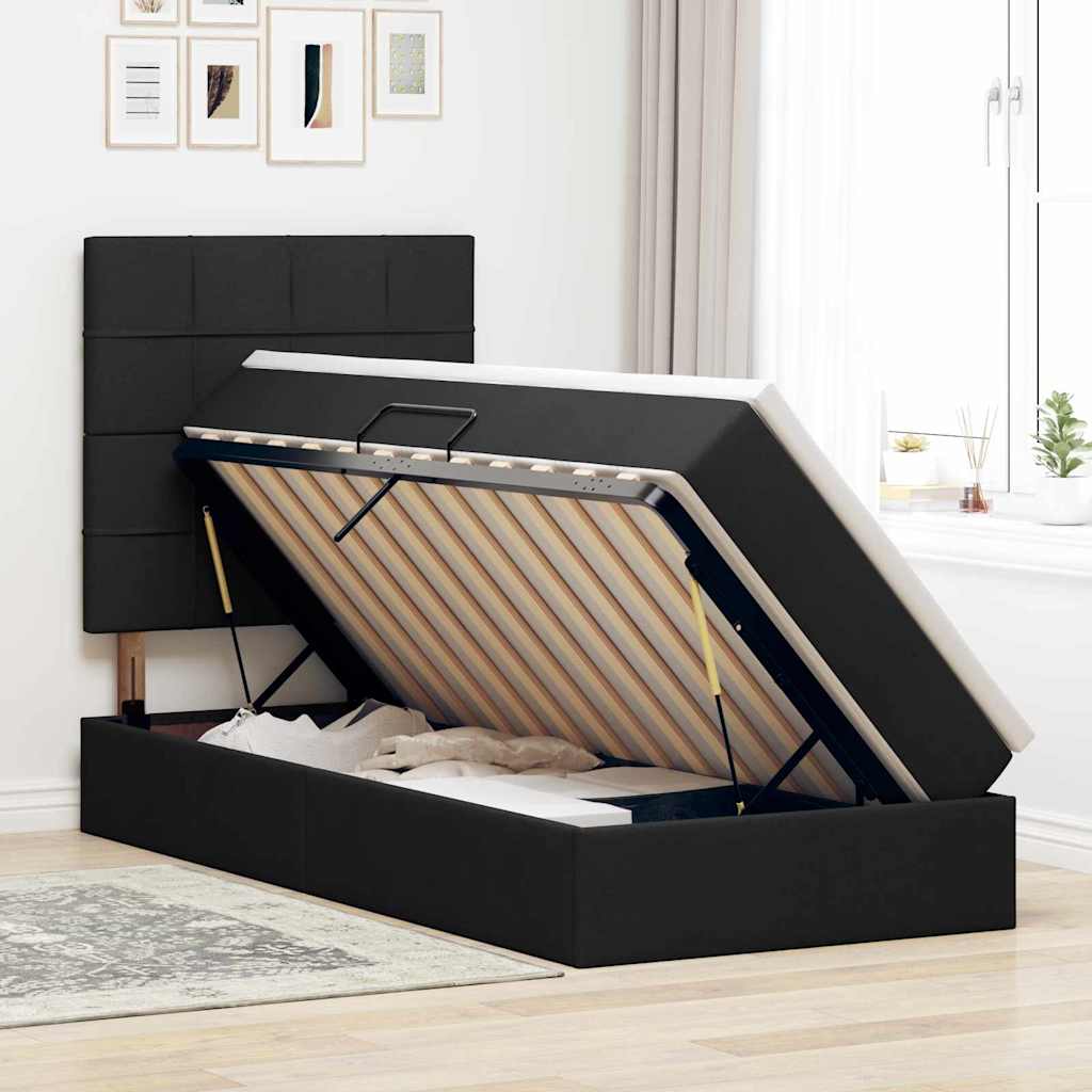 Letto con contenitore e materasso Nero 90 x 200 cm Tessuto | homemem39