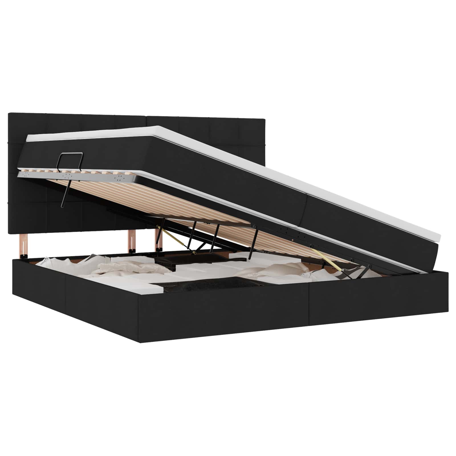 Letto con contenitore e materasso Nero 200 x 200 cm Tessuto | homemem39