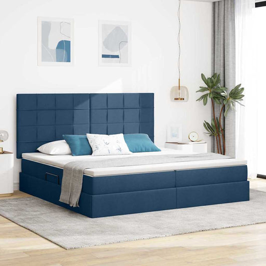 Letto con contenitore e materasso Blu 200 x 200 cm Tessuto | homemem39