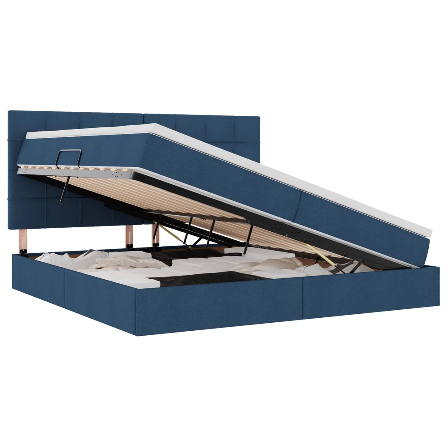 Letto con contenitore e materasso Blu 200 x 200 cm Tessuto | homemem39