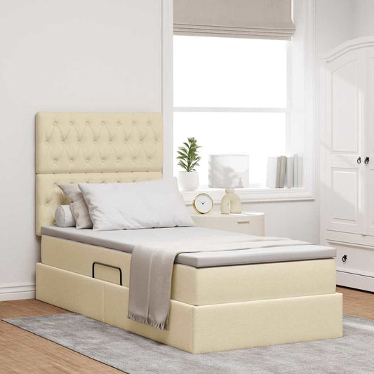 Letto con contenitore e materasso Crema 90 x 190 cm Tessuto | homemem39