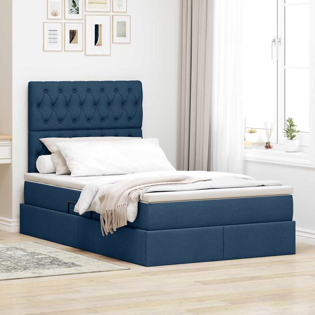 Letto con contenitore e materasso Blu 120 x 190 cm Tessuto