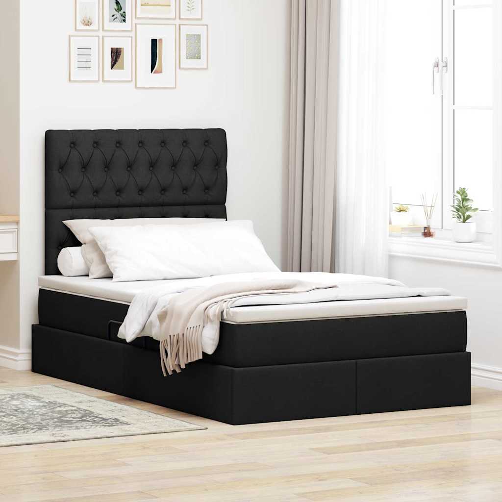 Letto con contenitore e materasso Nero 120 x 200 cm Poliestere