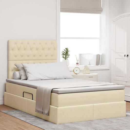 Letto con contenitore e materasso Crema 120 x 200 cm Poliestere