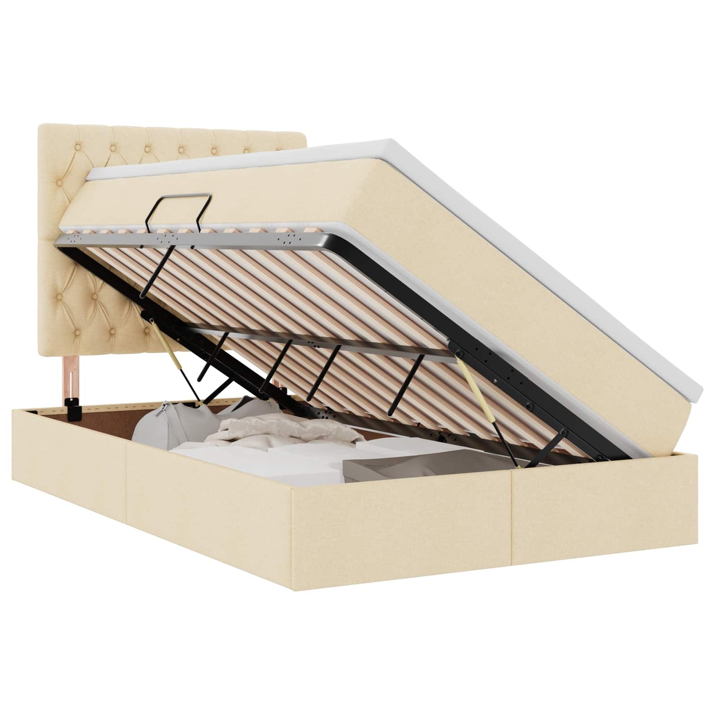 Letto con contenitore e materasso Crema 120 x 200 cm Poliestere