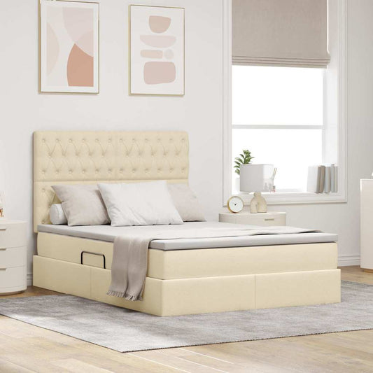 Letto con contenitore e materasso Crema 140 x 200 cm Tessuto | homemem39