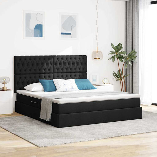 Letto con contenitore e materasso Nero 160 x 200 cm Poliestere