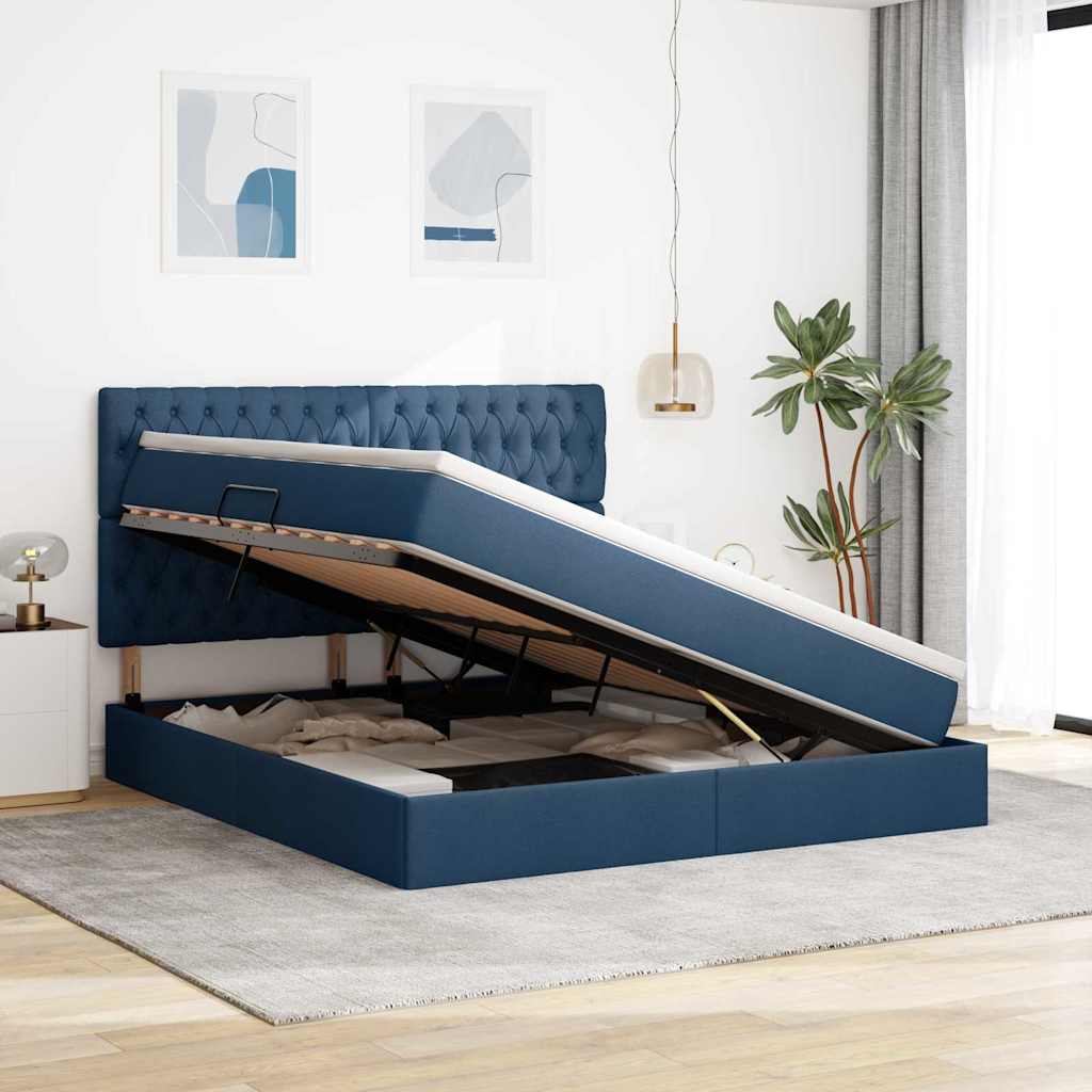 Letto con contenitore e materasso Blu 180 x 200 cm Tessuto | homemem39