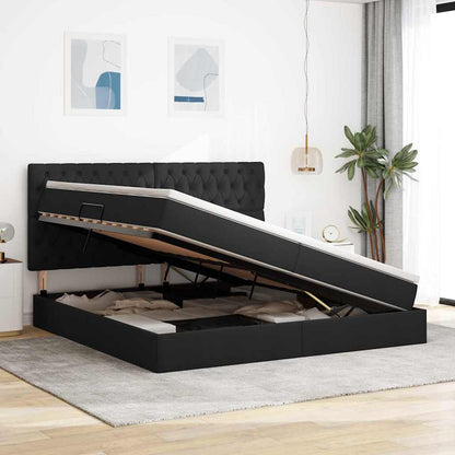 Letto con contenitore e materasso Nero 200 x 200 cm Tessuto | homemem39