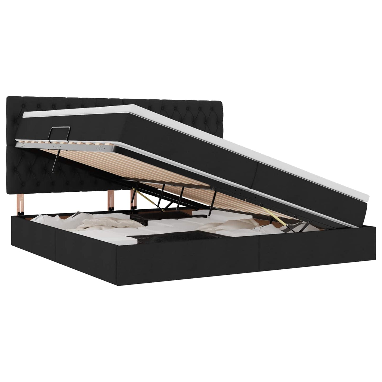 Letto con contenitore e materasso Nero 200 x 200 cm Tessuto | homemem39