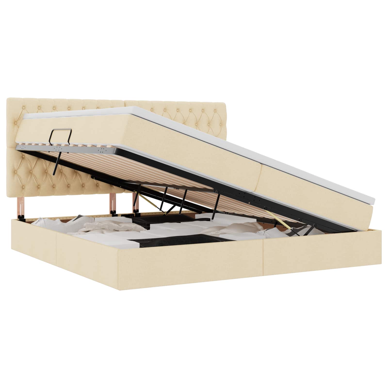Letto con contenitore e materasso Crema 200 x 200 cm Tessuto | homemem39