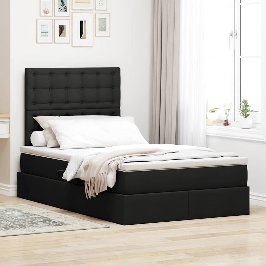 Letto con contenitore e materasso Nero 120 x 200 cm Tessuto | homemem39