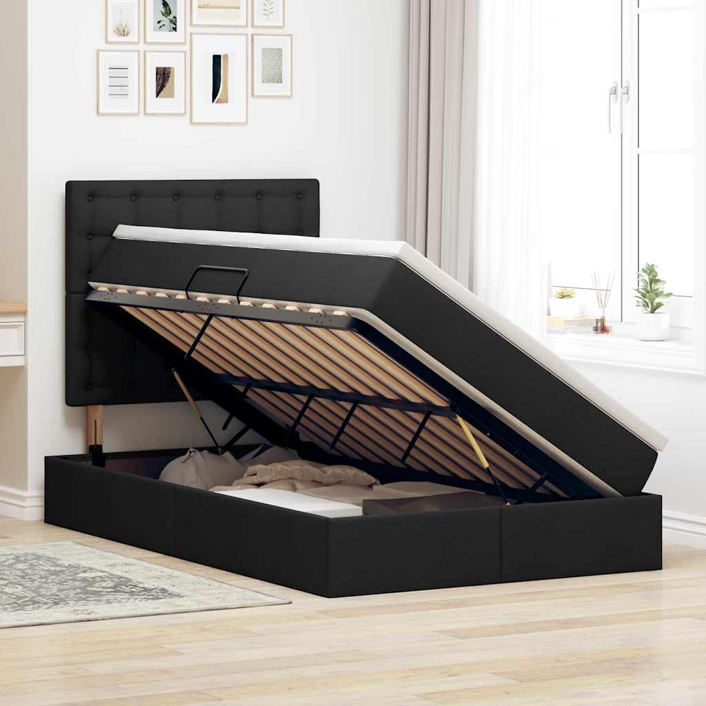 Letto con contenitore e materasso Nero 120 x 200 cm Tessuto | homemem39