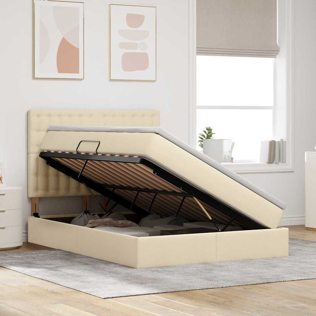 Letto con contenitore e materasso Crema 140 x 200 cm Tessuto | homemem39
