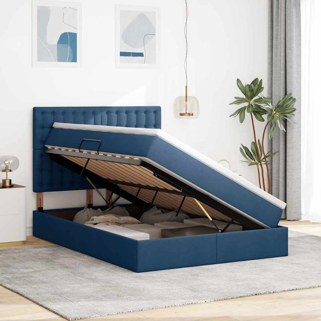 Letto con contenitore e materasso Blu 140 x 200 cm Tessuto | homemem39