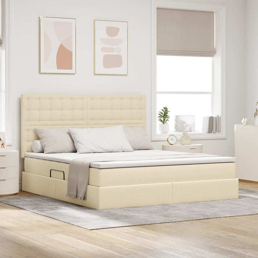 Letto con contenitore e materasso Crema 160 x 200 cm Tessuto
