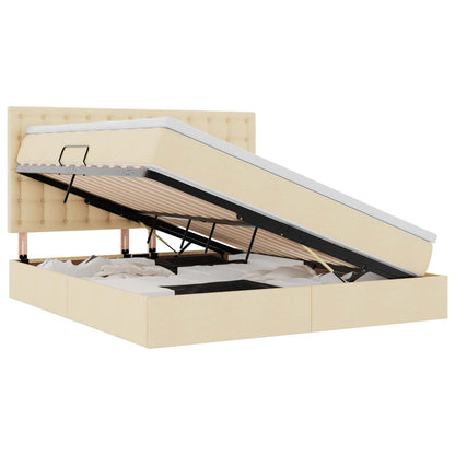 Letto con contenitore e materasso Crema 160 x 200 cm Tessuto
