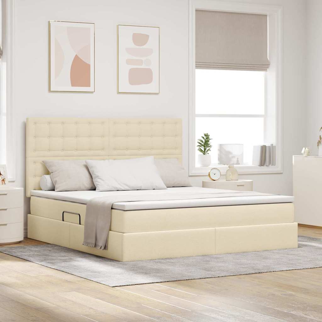 Letto con contenitore e materasso Crema 180 x 200 cm Poliestere